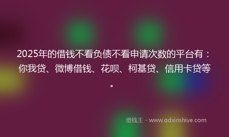2025年的借钱不看负债不看申请次数的平台有：你我贷、微博借钱、花呗、柯基贷、信用卡贷等。