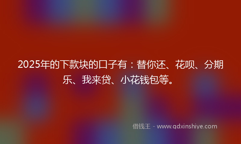 2025年的下款块的口子有：替你还、花呗、分期乐、我来贷、小花钱包等。