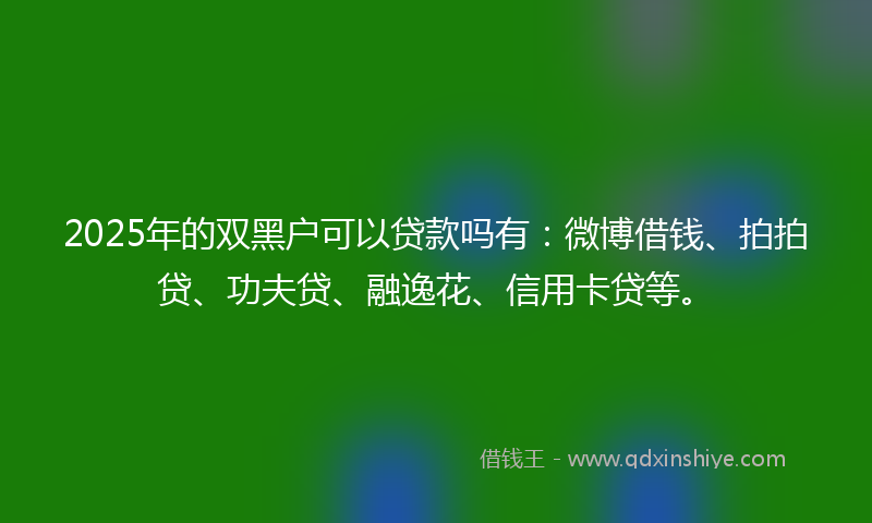 2025年的双黑户可以贷款吗有：微博借钱、拍拍贷、功夫贷、融逸花、信用卡贷等。