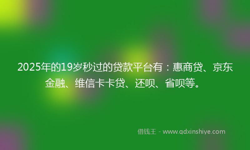 2025年的19岁秒过的贷款平台有：惠商贷、京东金融、维信卡卡贷、还呗、省呗等。
