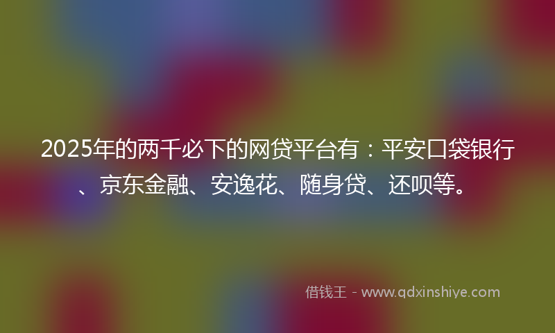 2025年的两千必下的网贷平台有：平安口袋银行、京东金融、安逸花、随身贷、还呗等。