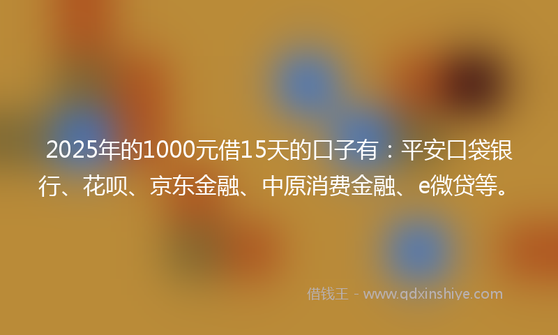 2025年的1000元借15天的口子有：平安口袋银行、花呗、京东金融、中原消费金融、e微贷等。
