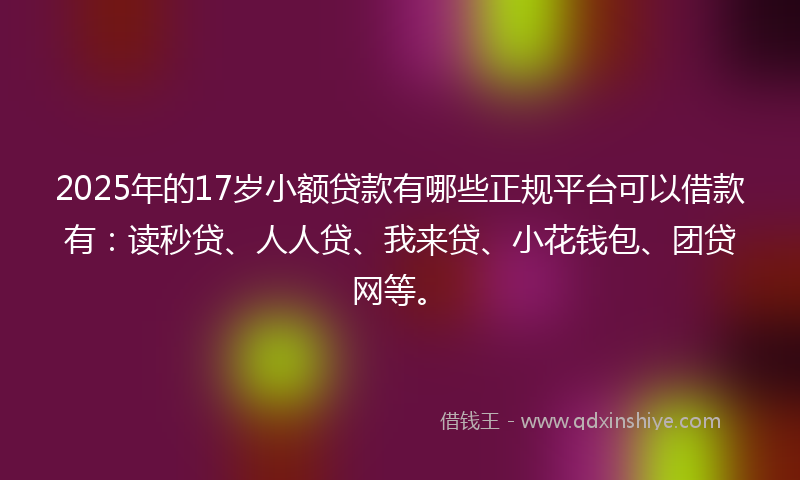 2025年的17岁小额贷款有哪些正规平台可以借款有：读秒贷、人人贷、我来贷、小花钱包、团贷网等。