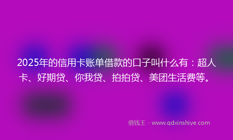 2025年的信用卡账单借款的口子叫什么有：超人卡、好期贷、你我贷、拍拍贷、美团生活费等。