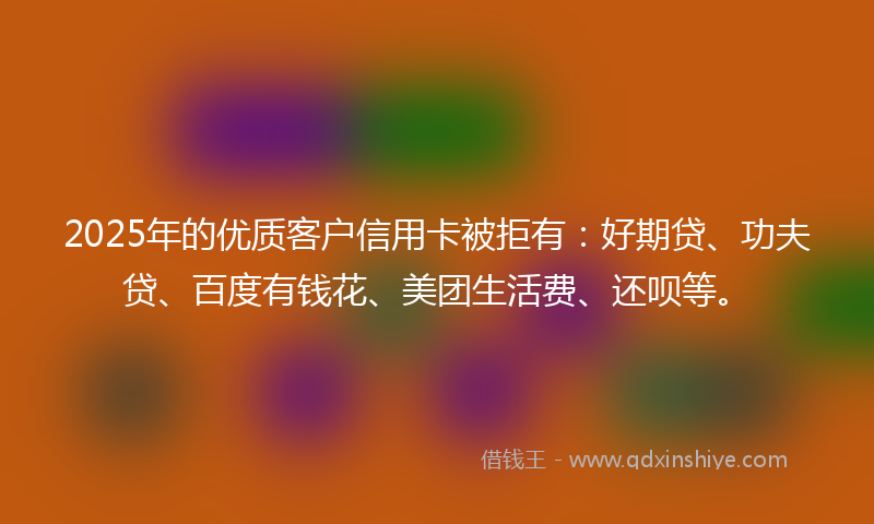 2025年的优质客户信用卡被拒有：好期贷、功夫贷、百度有钱花、美团生活费、还呗等。
