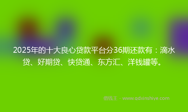 2025年的十大良心贷款平台分36期还款有：滴水贷、好期贷、快贷通、东方汇、洋钱罐等。