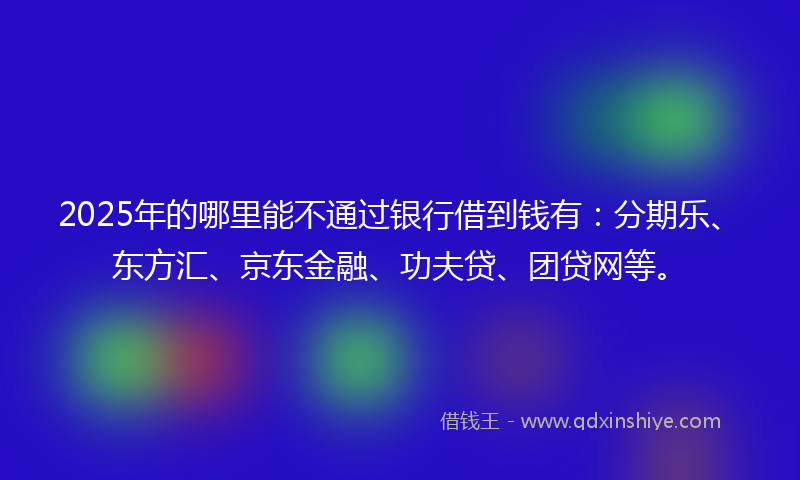 2025年的哪里能不通过银行借到钱有：分期乐、东方汇、京东金融、功夫贷、团贷网等。