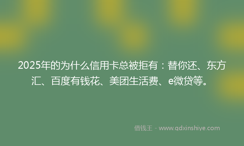 2025年的为什么信用卡总被拒有：替你还、东方汇、百度有钱花、美团生活费、e微贷等。