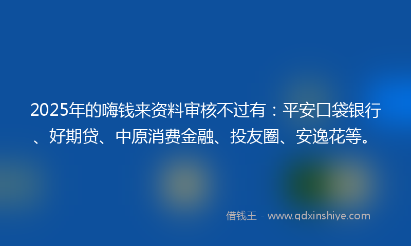 2025年的嗨钱来资料审核不过有：平安口袋银行、好期贷、中原消费金融、投友圈、安逸花等。
