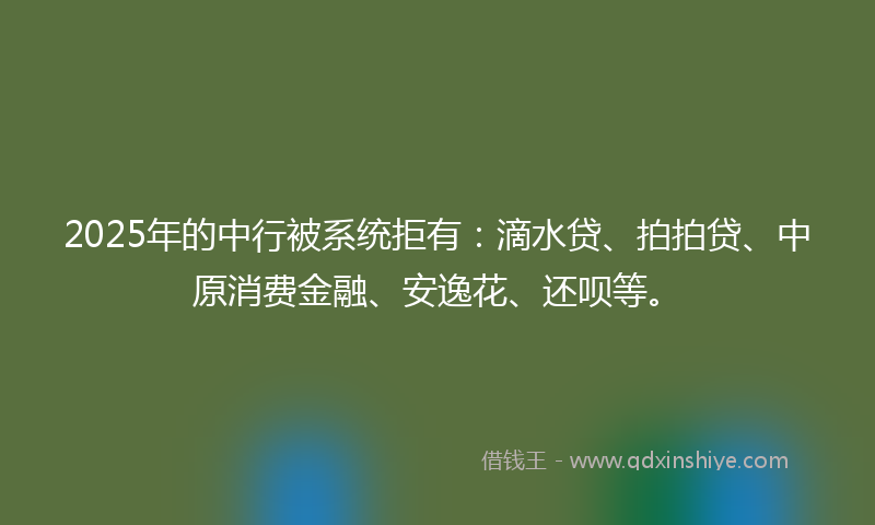 2025年的中行被系统拒有：滴水贷、拍拍贷、中原消费金融、安逸花、还呗等。
