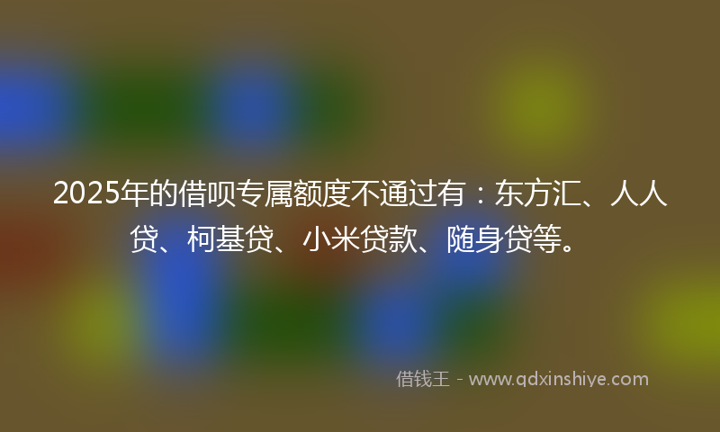 2025年的借呗专属额度不通过有：东方汇、人人贷、柯基贷、小米贷款、随身贷等。