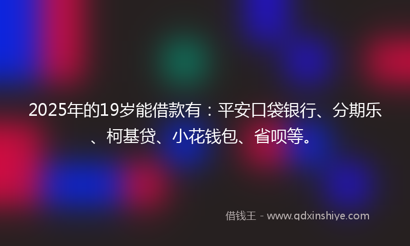 2025年的19岁能借款有：平安口袋银行、分期乐、柯基贷、小花钱包、省呗等。