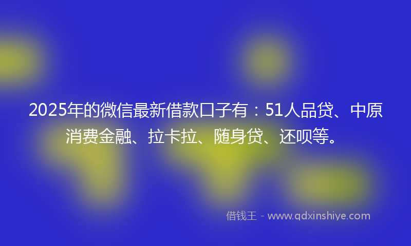 2025年的微信最新借款口子有：51人品贷、中原消费金融、拉卡拉、随身贷、还呗等。