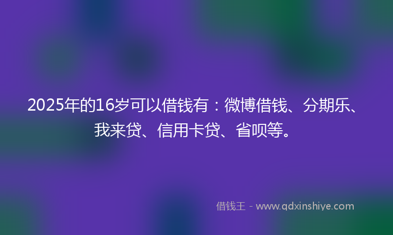 2025年的16岁可以借钱有：微博借钱、分期乐、我来贷、信用卡贷、省呗等。