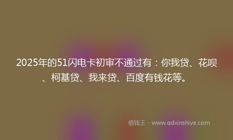 2025年的51闪电卡初审不通过有：你我贷、花呗、柯基贷、我来贷、百度有钱花等。