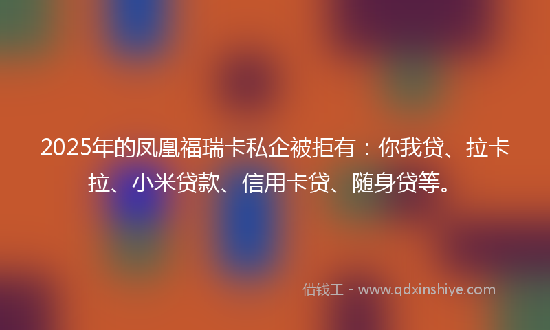 2025年的凤凰福瑞卡私企被拒有：你我贷、拉卡拉、小米贷款、信用卡贷、随身贷等。