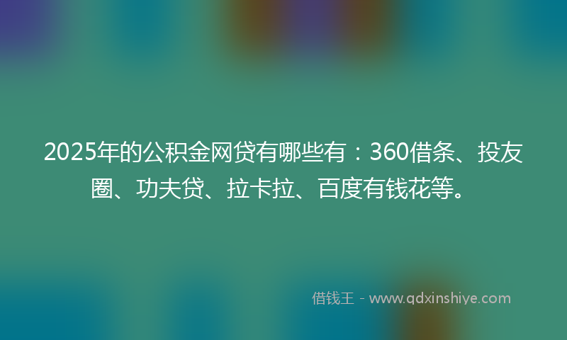 2025年的公积金网贷有哪些有：360借条、投友圈、功夫贷、拉卡拉、百度有钱花等。