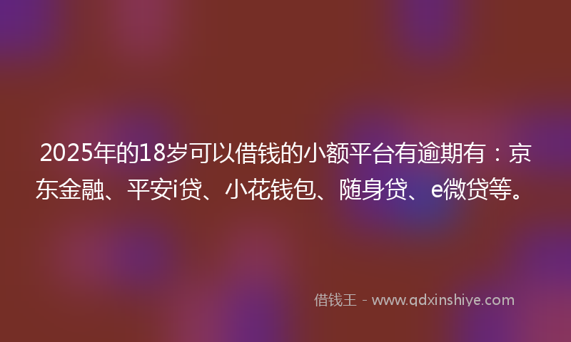 2025年的18岁可以借钱的小额平台有逾期有：京东金融、平安i贷、小花钱包、随身贷、e微贷等。