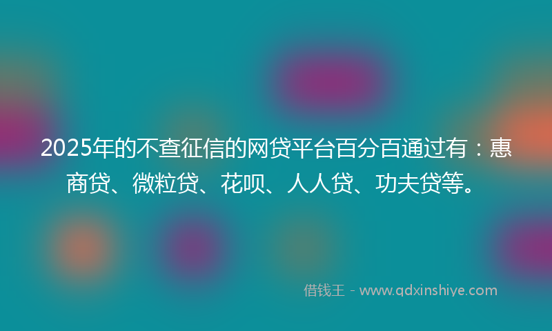 2025年的不查征信的网贷平台百分百通过有：惠商贷、微粒贷、花呗、人人贷、功夫贷等。