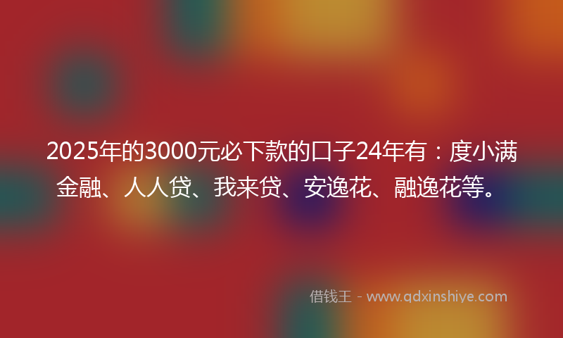 2025年的3000元必下款的口子24年有：度小满金融、人人贷、我来贷、安逸花、融逸花等。