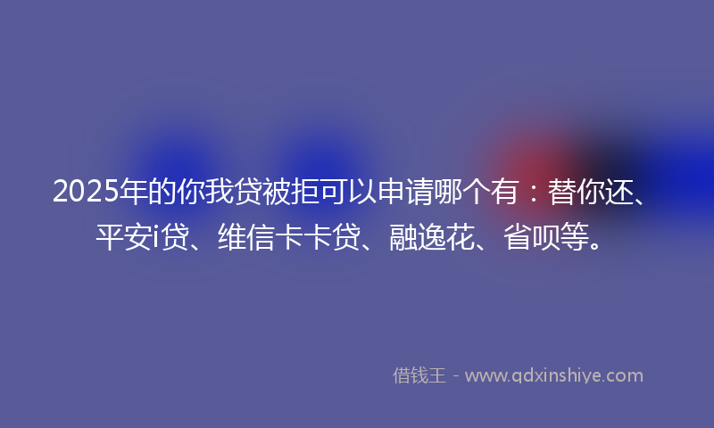 2025年的你我贷被拒可以申请哪个有：替你还、平安i贷、维信卡卡贷、融逸花、省呗等。