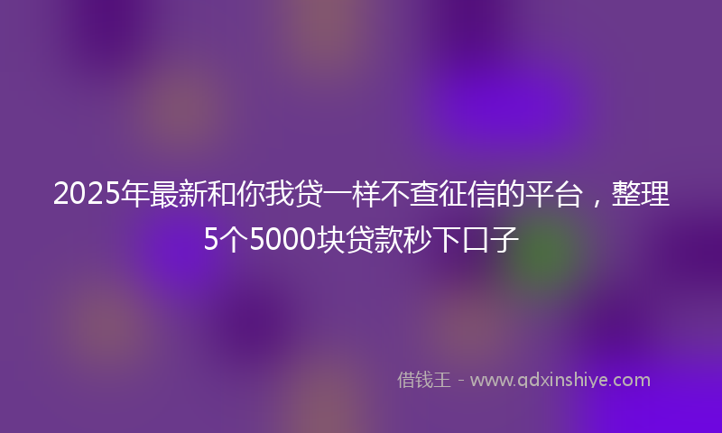 2025年最新和你我贷一样不查征信的平台，整理5个5000块贷款秒下口子