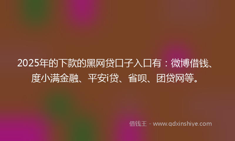 2025年的下款的黑网贷口子入口有：微博借钱、度小满金融、平安i贷、省呗、团贷网等。
