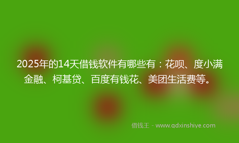 2025年的14天借钱软件有哪些有：花呗、度小满金融、柯基贷、百度有钱花、美团生活费等。