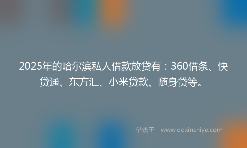 2025年的哈尔滨私人借款放贷有：360借条、快贷通、东方汇、小米贷款、随身贷等。
