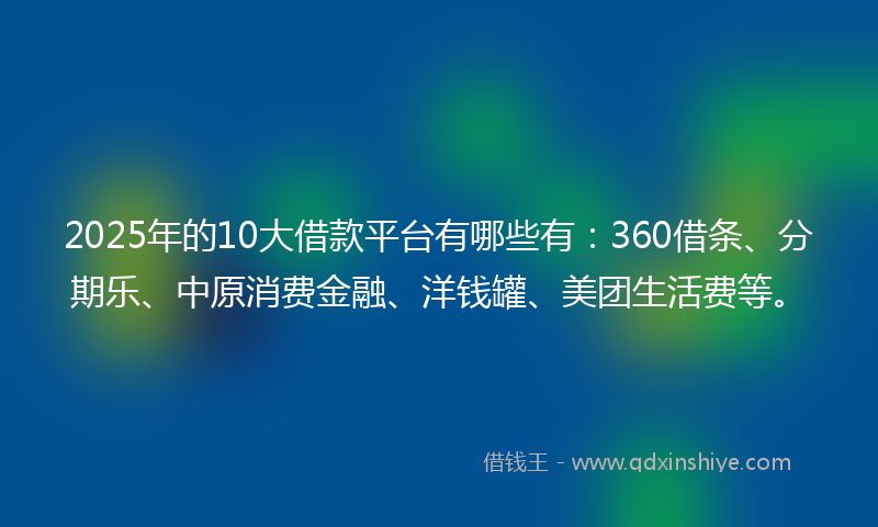 2025年的10大借款平台有哪些有：360借条、分期乐、中原消费金融、洋钱罐、美团生活费等。