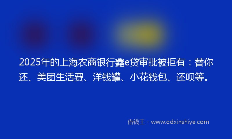 2025年的上海农商银行鑫e贷审批被拒有：替你还、美团生活费、洋钱罐、小花钱包、还呗等。