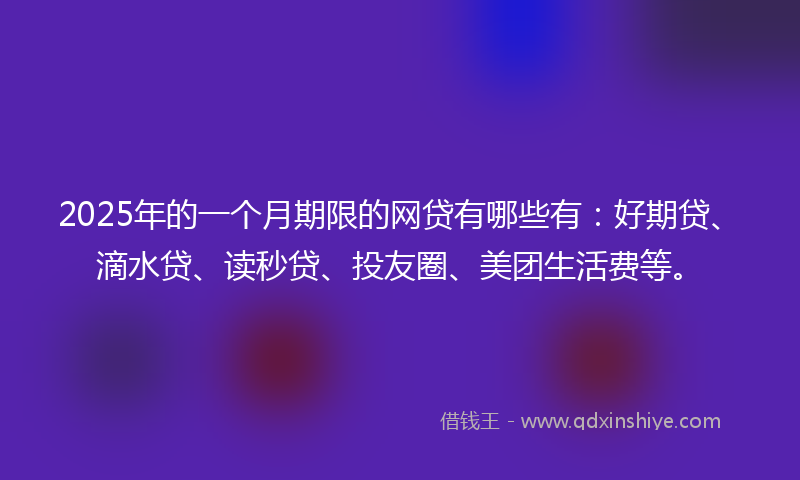 2025年的一个月期限的网贷有哪些有：好期贷、滴水贷、读秒贷、投友圈、美团生活费等。