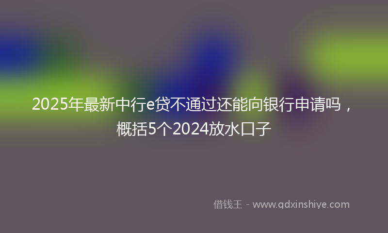 2025年最新中行e贷不通过还能向银行申请吗，概括5个2024放水口子