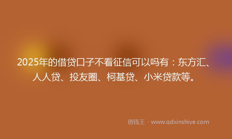 2025年的借贷口子不看征信可以吗有：东方汇、人人贷、投友圈、柯基贷、小米贷款等。