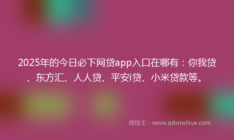 2025年的今日必下网贷app入口在哪有：你我贷、东方汇、人人贷、平安i贷、小米贷款等。