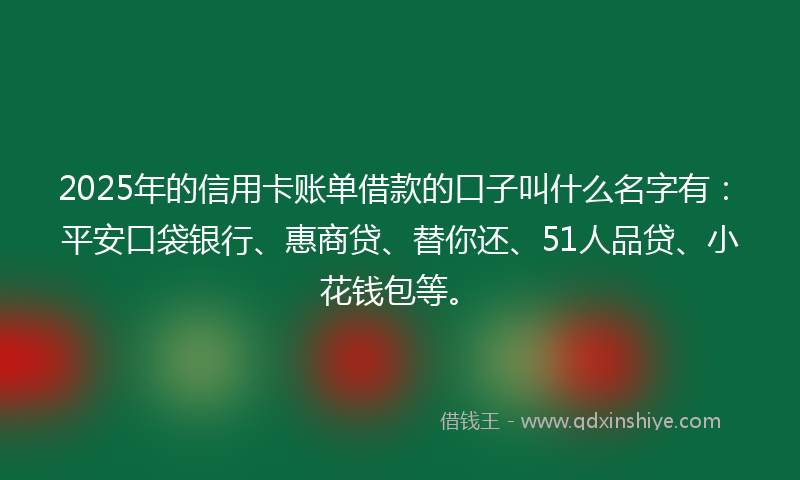 2025年的信用卡账单借款的口子叫什么名字有：平安口袋银行、惠商贷、替你还、51人品贷、小花钱包等。
