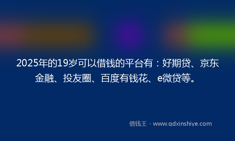 2025年的19岁可以借钱的平台有：好期贷、京东金融、投友圈、百度有钱花、e微贷等。
