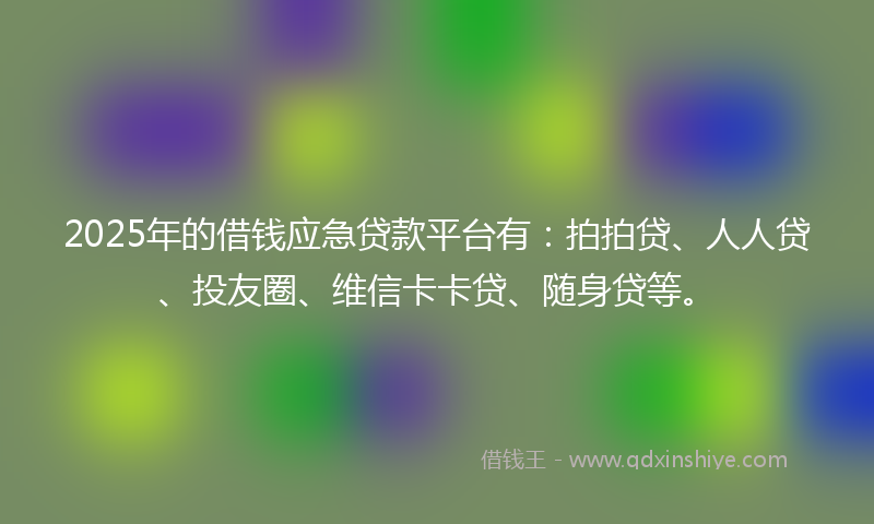 2025年的借钱应急贷款平台有：拍拍贷、人人贷、投友圈、维信卡卡贷、随身贷等。