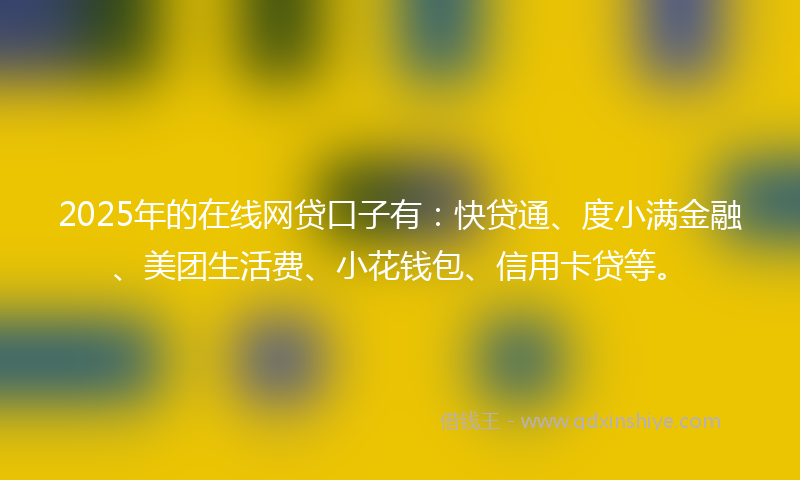 2025年的在线网贷口子有：快贷通、度小满金融、美团生活费、小花钱包、信用卡贷等。