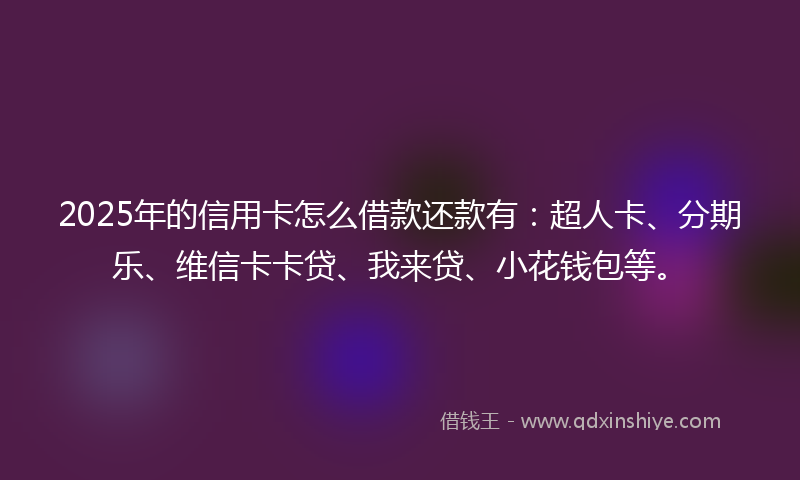 2025年的信用卡怎么借款还款有：超人卡、分期乐、维信卡卡贷、我来贷、小花钱包等。