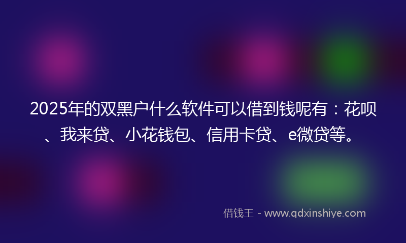 2025年的双黑户什么软件可以借到钱呢有：花呗、我来贷、小花钱包、信用卡贷、e微贷等。