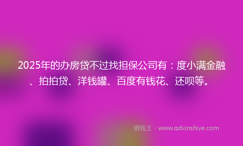 2025年的办房贷不过找担保公司有：度小满金融、拍拍贷、洋钱罐、百度有钱花、还呗等。