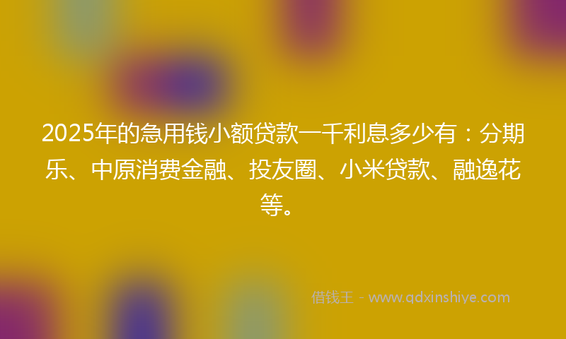 2025年的急用钱小额贷款一千利息多少有：分期乐、中原消费金融、投友圈、小米贷款、融逸花等。
