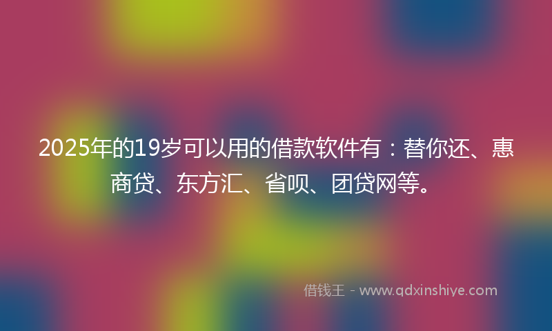 2025年的19岁可以用的借款软件有：替你还、惠商贷、东方汇、省呗、团贷网等。