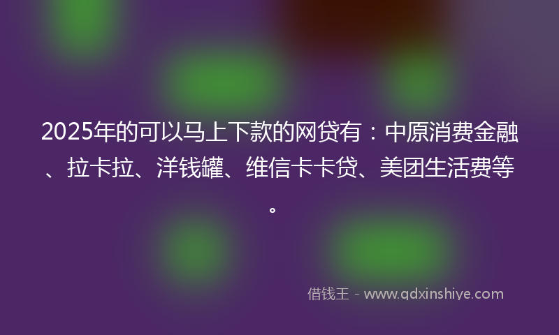 2025年的可以马上下款的网贷有：中原消费金融、拉卡拉、洋钱罐、维信卡卡贷、美团生活费等。