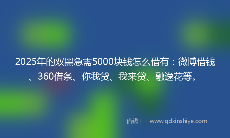 2025年的双黑急需5000块钱怎么借有：微博借钱、360借条、你我贷、我来贷、融逸花等。
