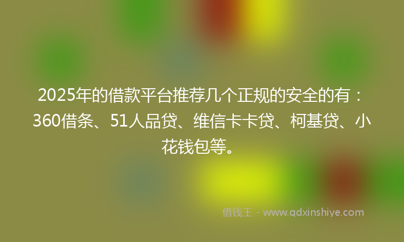 2025年的借款平台推荐几个正规的安全的有：360借条、51人品贷、维信卡卡贷、柯基贷、小花钱包等。