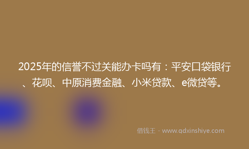 2025年的信誉不过关能办卡吗有：平安口袋银行、花呗、中原消费金融、小米贷款、e微贷等。
