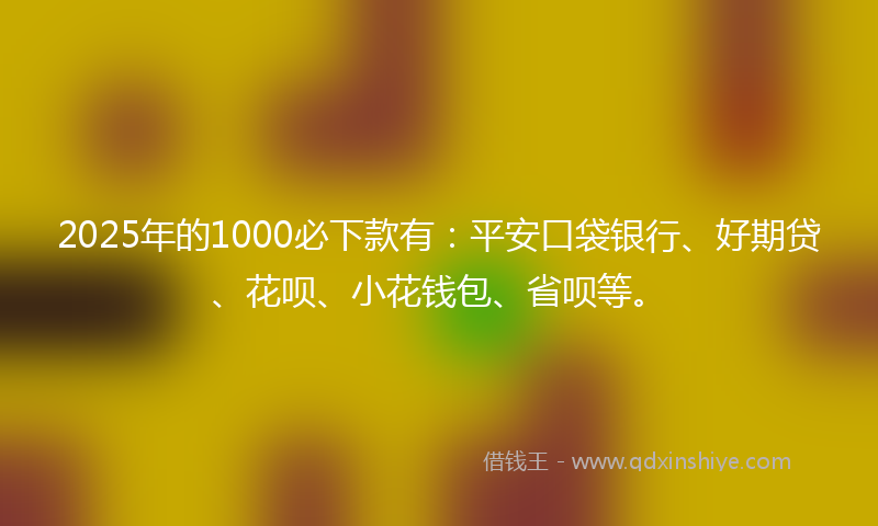 2025年的1000必下款有：平安口袋银行、好期贷、花呗、小花钱包、省呗等。