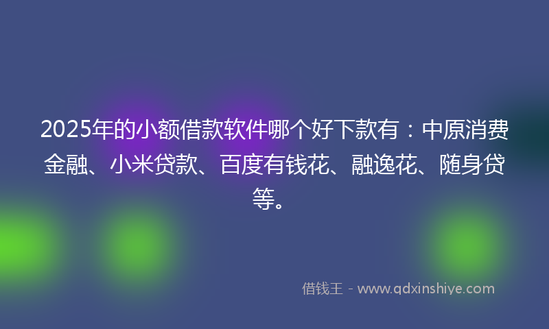 2025年的小额借款软件哪个好下款有：中原消费金融、小米贷款、百度有钱花、融逸花、随身贷等。
